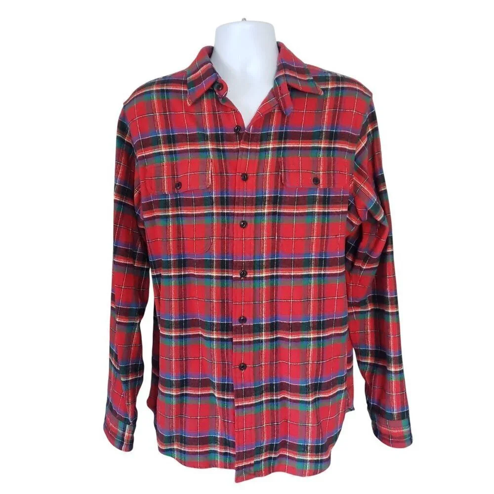 Vtg Polo Ralph Lauren Men's LG Red Plaid Flannel Long Sleeve Work Shirt Gorpcore